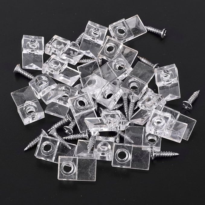25Pcs Mirror Hangers for The Wall, Mirror Holder Clips, Clear Plastic Mirror Mounting Clips, Glass Retainer Clips Kit Crystal Mirror Hanging Hardware Frameless Kit for Wall and Fixed Mirror Box Door