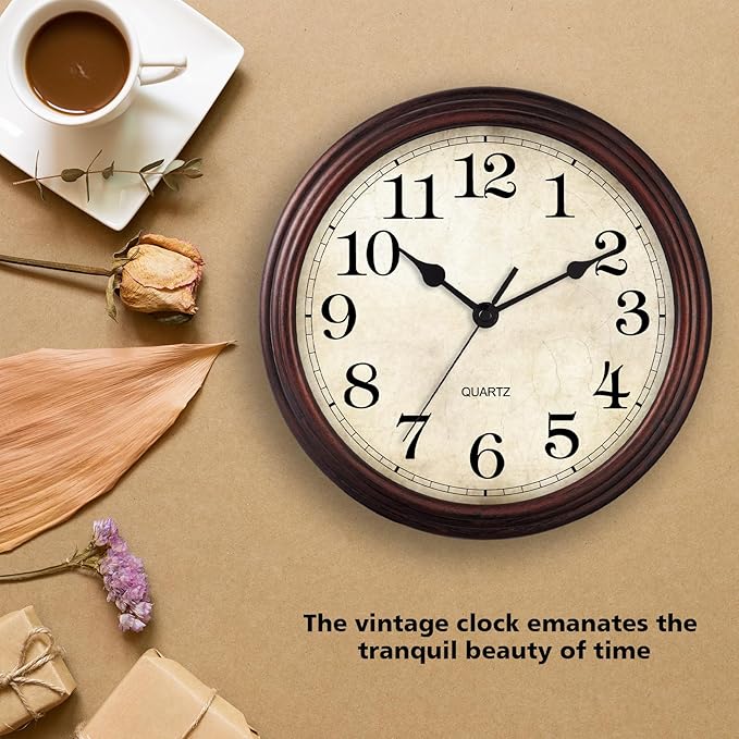 HYLANDA Wall Clock, Bronze Silent Non Ticking Classic Battery Operated Clocks, Decorative for Living Room, Bedrooms, Kitchen, Office (16 inch)