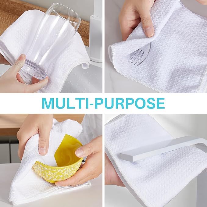 JOYMOOP Microfiber Waffle Weave Cleaning Cloth,Highly Absorbent Kitchen Towels,Quick Drying Lint Free Dish Towels for Kitchen,9 Pack,White,10 x 10 inch