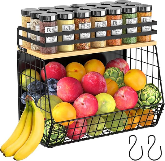 Magnetic Shelf for Fridge with Wood Lid, Fruit Potato & Onion Storage Bins, Magnetic Spice Rack for Refrigerator Pantry Organizer & Storage, Large Container for Refrigerator, Kitchen Counter & Laundry