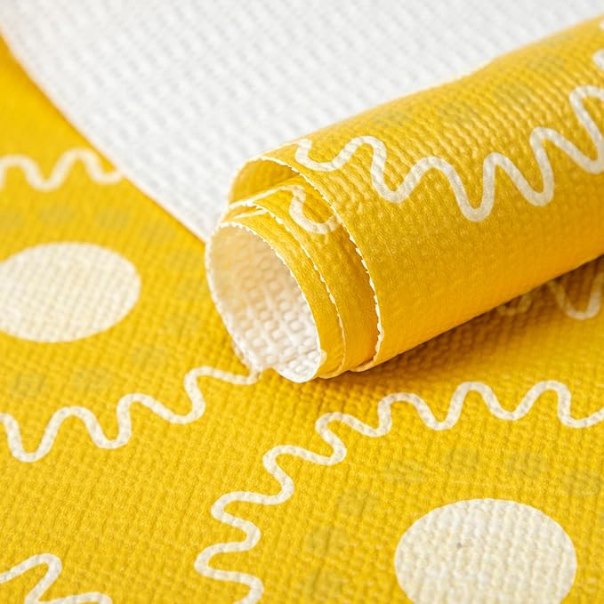 FIFTY FEET 18X96 Inch Shelf Liner for Kitchen Cabinets, PVC Drawer Liner for Dresser Non-Slip Bathroom, Non-Adhesive Cabinet Liner Washable (Yellow Circle)(1 Roll)