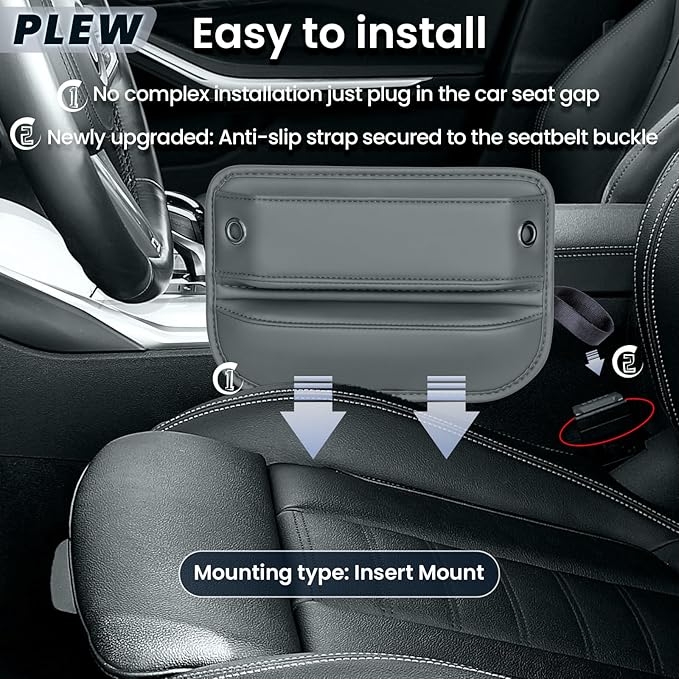 PLEW 2-Pack Car Seat Gap Filler, Premium Leather Console Organizer Universal Fit for Car SUV Truck Multi-Purpose Essentials Organizer - Anti-Drop Auto Interior Accessories (Chogori Gray)