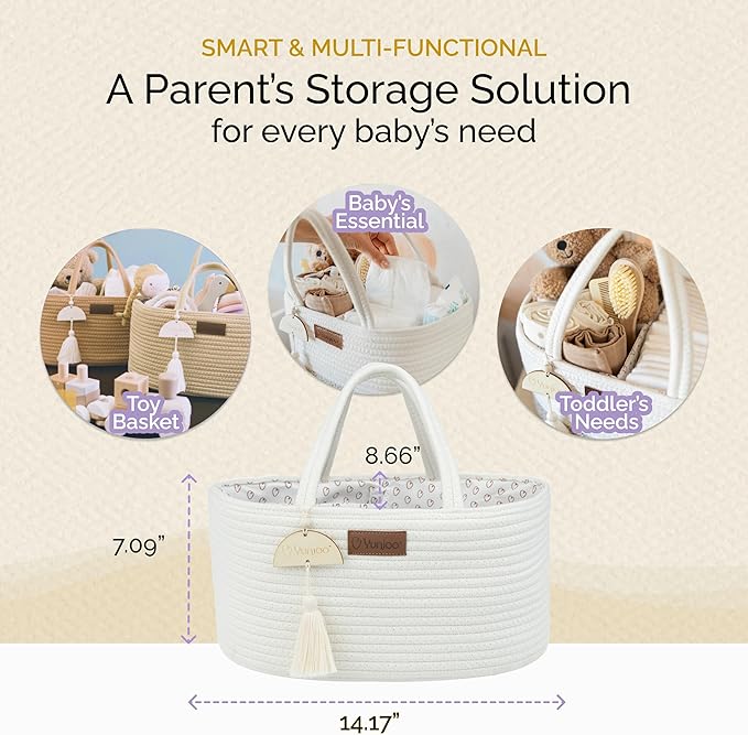 Baby Diaper Caddy Organizer, Portable Nursery Storage Basket with Sturdy Handle Diaper Caddy Basket, Car Caddy for Diapers and Baby Wipes, Newborn Essentials