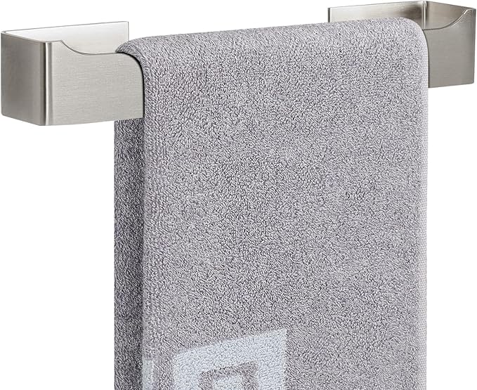 NearMoon Self Adhesive Hand Towel Holder/Towel Ring, Stainless Steel Hand Towel Bar Rustproof Stick on Wall-Towel Rack for Bathroom/Kitchen, Square Sticky and Wall Mounted (14 Inch, Brushed Nickel)