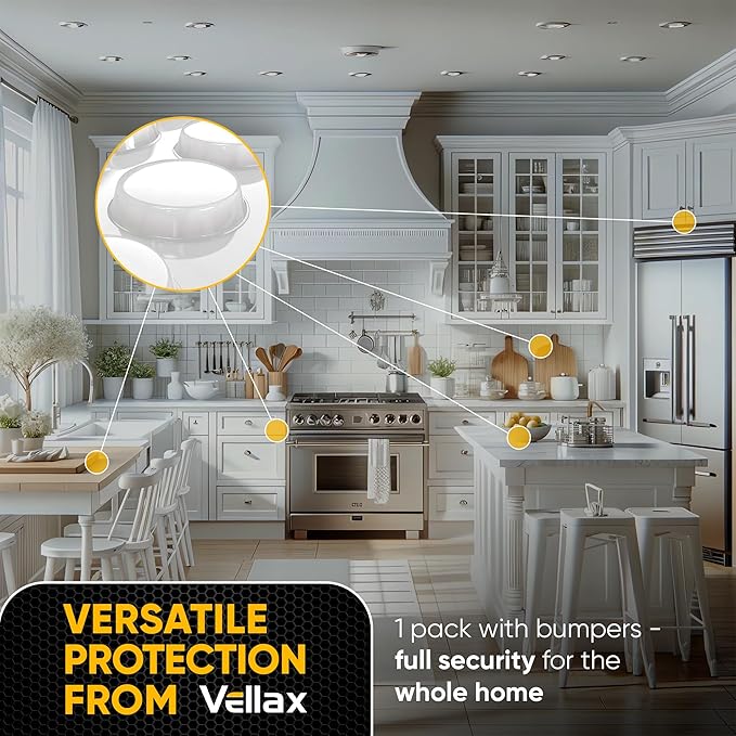 25 Clear Cabinet Door Bumpers - 1/2” Diameter White Self Adhesive Pads, Stoppers, Rubber Bumpers for Drawers, Cupboards, Cutting Boards, Glass Tops, Picture Frames, Kitchen Furniture by Vellax