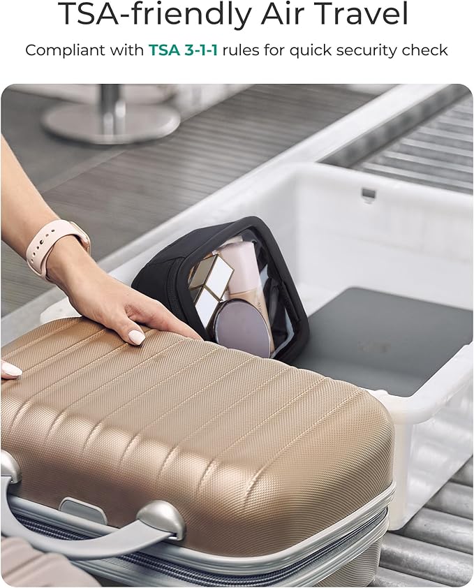 BAGSMART Mini Clear Makeup Bag for Women Portable Travel Toiletry Bag, Cute Small Water-Resistant Cosmetic Bag TSA Approved Clear Makeup Case Pouch with Zipper for Car Essentials (Black)