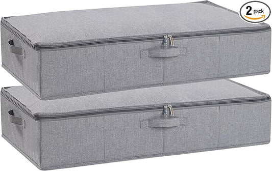 Underbed Storage Organizers, 31.5 x 15.7 x 5.9 Inch Container Bags with Lids and Handles, Storage Boxes for Blanket, Pillows, Shoes, Grey, 2 Pack