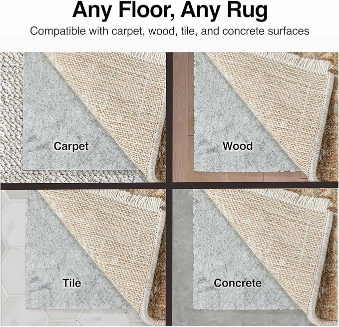 WELL WOVEN Premium 1/4" Thick Felt Rug Pad 2x6 - Non Slip Rubber Backing for Hard Floors & Carpet - Easy Cut to Size for Custom Fit - Superior Cushioning & Floor Protection Shield