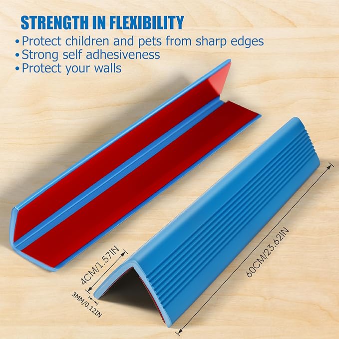 Wall Corner Protectors 4 Pack, 1.57x1.57x23.62x0.12 inch PVC Double-Sided Proof Corner Guards for Sharp Edges, Self-Adhesive Corner Protectors for Home, Kindergarten, Thickness-3mm (0.12 in)