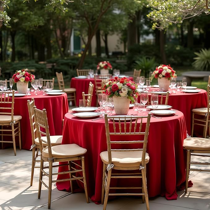 sancua Christmas Red 120 Inch Round Tablecloth, 8 Pack - Circle Polyester Fabric Table Cloth for Wedding Party Reception Banquet Birthday, Washable Formal Table Cover (Fit 48-96 Inch Tables)