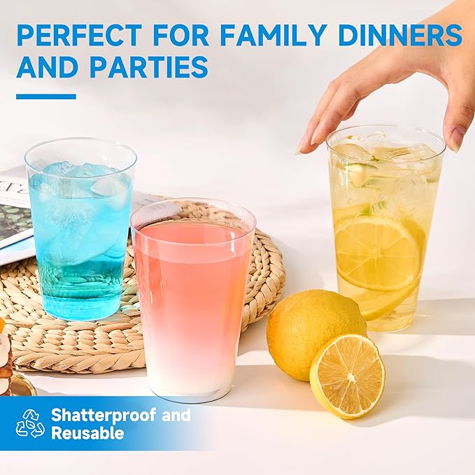 RACETOP 14 oz 200 Pack Disposable Plastic Cups, Disposable Clear Plastic Cups for Parties, Weddings, Gatherings, and Festival Events