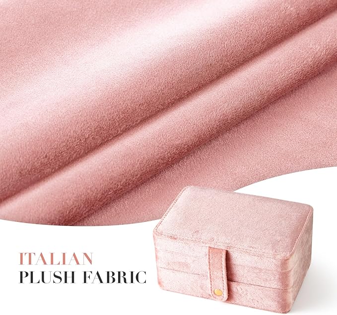 Velvet Small Jewelry Box for Women Girls, Double Layers Travel Portable Jewelry Case for Ring, Pendant, Earring, Necklace, Bracelet Organizer Storage Holder Boxes, Pink