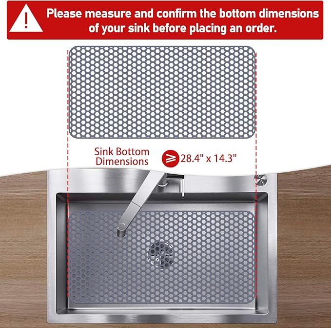 Silicone Sink Protectors for Kitchen Sink - 28.4"x 14.3" Kitchen Protector Mat Accessory, Non-Slip Heat Resistant Mat for Bottom of Farmhouse Porcelain Stainless Steel, Dishwasher Safe (Gray)