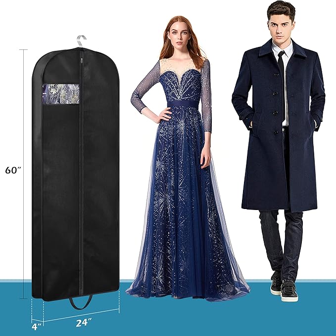 KIMBORA 60" Dress Garment Bags for Hanging Clothes Travel, Gusseted Garment Bags for Closet Storage with Handles for Long Gowns, Coats (3 Packs)