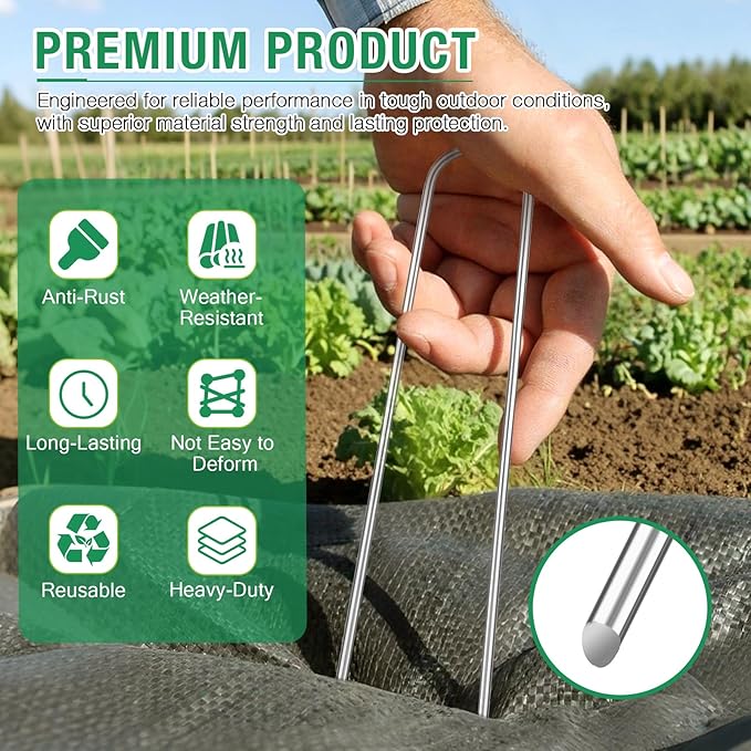 8 Gauge Landscape Staples, FUIJOL 12 Inch 15 25 50 100 Pack Heavy Duty U-Shaped Landscape Stakes, Galvanized Garden Staples for Weed Barrier Stakes, Ground Cover, Irrigation Tubing, Fence (15,12 Inch)