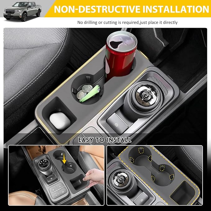 Cup Holder for 2022-2025 Ford Maverick Center Console Cup Holder Insert Silicone Cupholder Coaster Liner for 22-25 Maverick Interior Accessories Black
