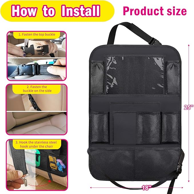 2 Pack Car Backseat Organizer, Car Seat Organizer Kick Mats Back Seat Protector with 11" Tablet Holder, Car Storage Organizer for Kids,10 Storage Pockets Travel Accessories