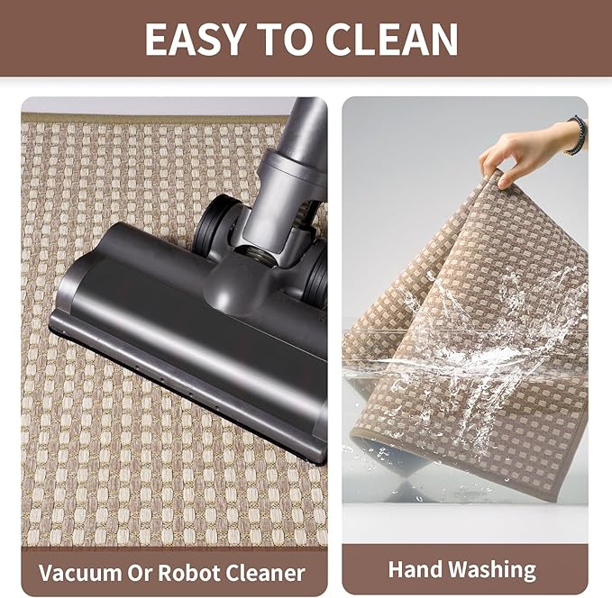 YDKGL Kitchen Mat Kitchen Rugs Sets of 2 PCS Non Slip Washable, Super Absorbent Soft Braided Kitchen Mats for Floor, Rubber Backing Comfort Standing Kitchen Sink Mat Runner Rug, Brown 17"x30"+17"x47"