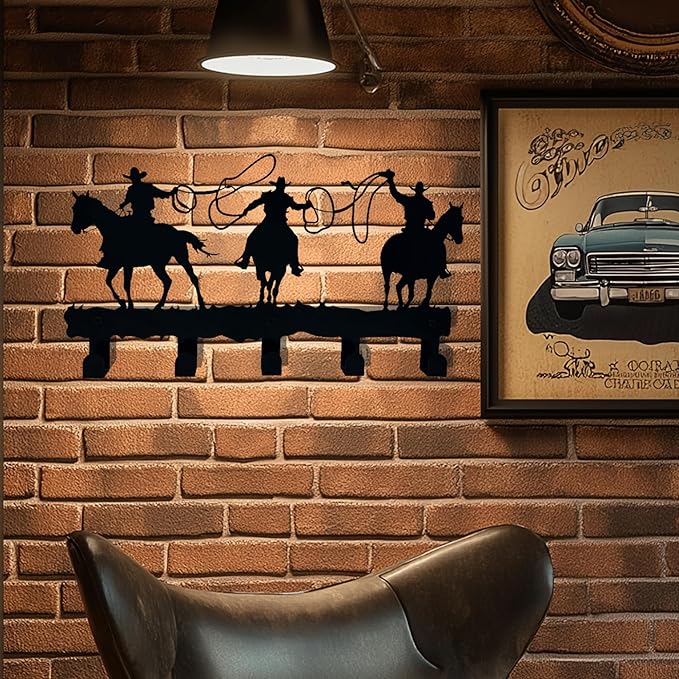 Western Cowboy Coat Hooks - Wall Art Decor and Key Holder, Clothes, Hat, and Backpack Hanger, Sweet Home Storage Decor for Entryway, Hallway, Office, Kitchen, and Living Room