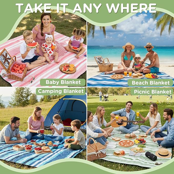 Waterproof Beach Blanket Picnic Outdoor Camping Mat Oversized Extra Large Foldable Sandproof Sand Free Resistant Big XL Giant Towel Hawaii Honeymoon Essentials Women Summer Must Have Vacation Gift