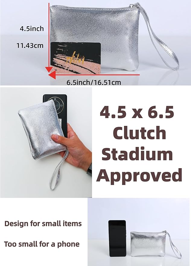 2 Pack Small Zipper Pouch Mini Makeup Bag for Purse Lipstick Cosmetic Travel Make Up Organizer for Women Essentials, Car Change Coin Holder 4.5 x 6.5 Clutch Stadium Approved Wristlet, Pink Silver