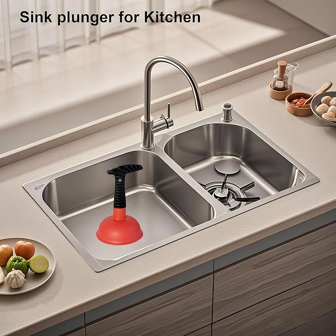 Mini Sink & Drain Plunger with Short Handle - Heavy-Duty Rubber Cup & Ergonomic Grip for Powerful Suction, Unclog Slow Drains in Sinks, Tubs, Showers, Bathrooms, Kitchens, Compact, Space-Saving Design