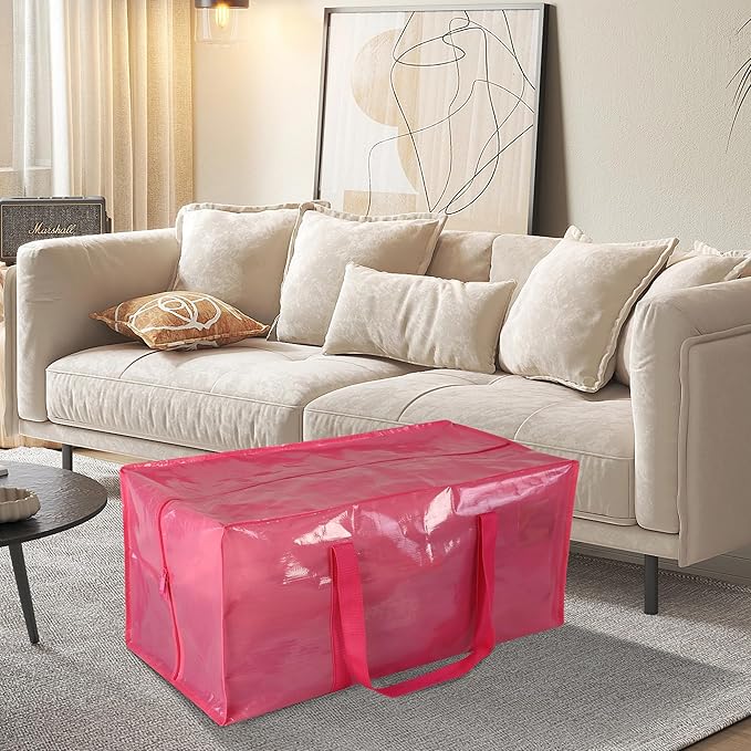 6 Pack Heavy Duty Extra Large Moving Bags with Handles,Waterproof Foldable Storage Totes, Clothing Storage Bags, Packing Moving Boxes for College Supplies, Pink