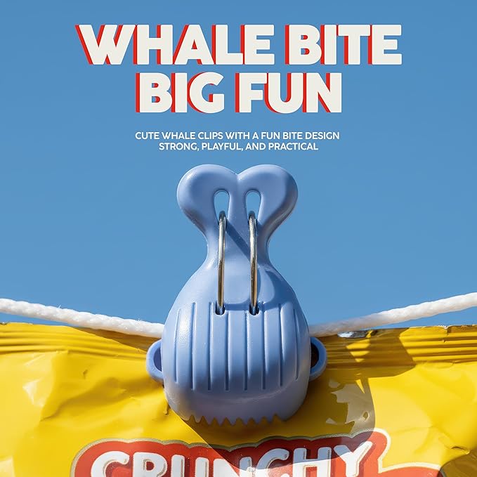 Whale Shaped Bag Clips 8 Pack – Cute Food Clips, Snack Bag Sealer, Clothespins, Kitchen Storage Clips, Towels, Party Decorations, 4 Red & 4 Blue
