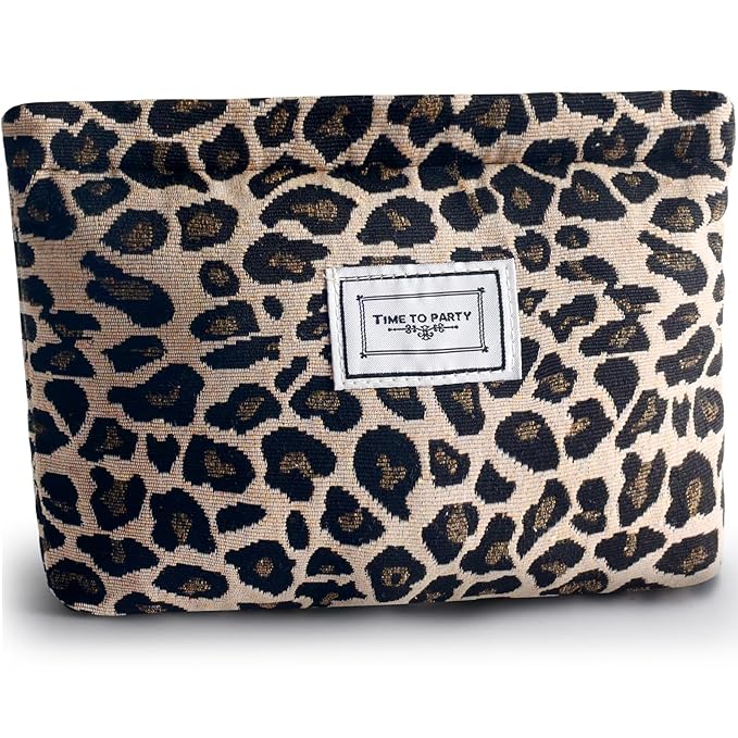 ZLFSRQ Leopard Makeup Bag Cute Cosmetic Bags for Women Cheetah Makeup Bag Canvas Large Capacity Travel Toiletry Bags Aesthetic Cosmetic Pouch for Purse Portable Zipper Skincare Storage Organizer