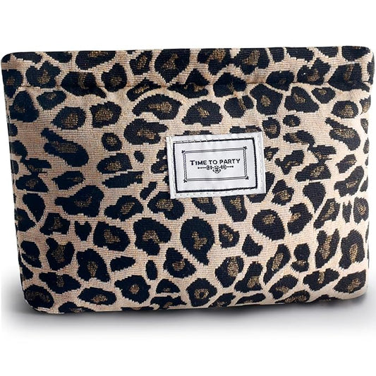 ZLFSRQ Leopard Makeup Bag Cute Cosmetic Bags for Women Cheetah Makeup Bag Canvas Large Capacity Travel Toiletry Bags Aesthetic Cosmetic Pouch for Purse Portable Zipper Skincare Storage Organizer