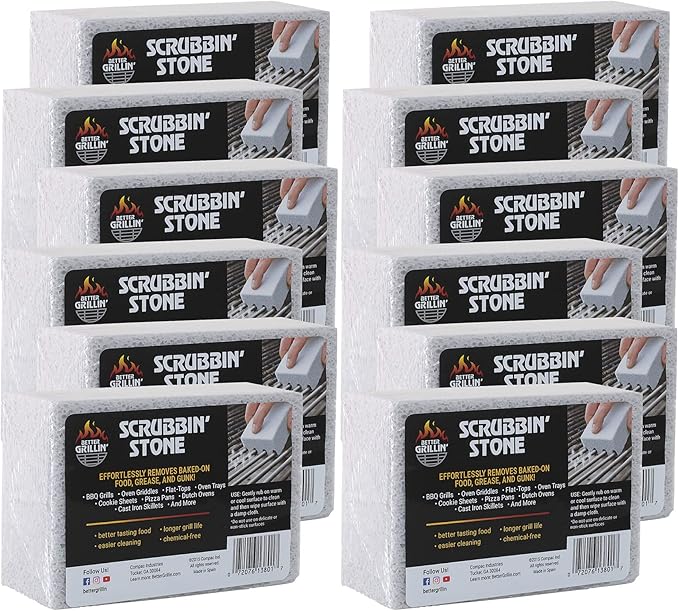 Better Grillin Scrubbin Stone Grill Cleaner-Scouring Brick/Barbecue Grill Brush/Barbecue Cleaner for BBQ, Griddle, 12pk