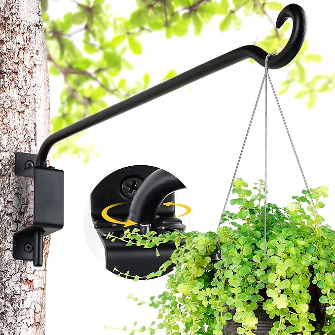 AJART Swivel Hanging Plant Bracket: Outdoor Bird Feeder Hangers for Wall Mount 16 Inch - 2 Pieces Hummingbird Feeder Hook for Flower Basket