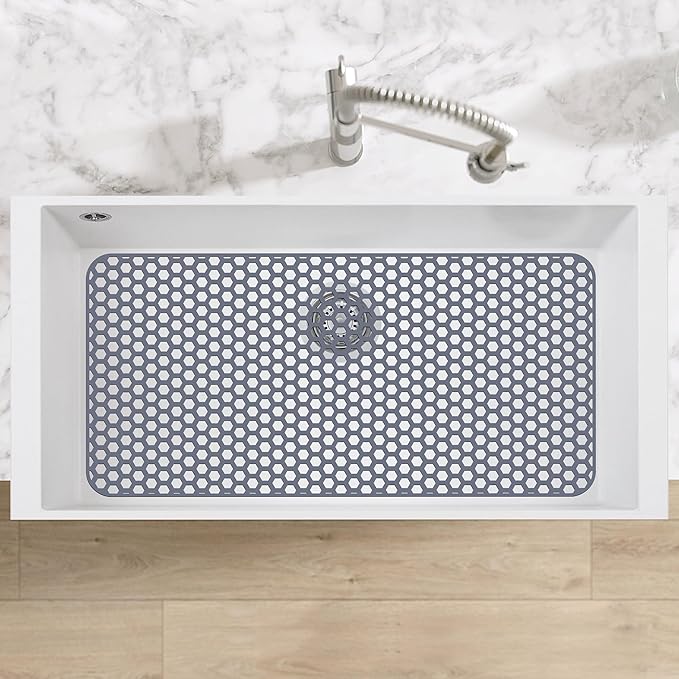 Silicone Sink Protectors for Kitchen Sink - 28.3"x 15.7" Kitchen Protector Mat Accessory, Non-Slip Heat Resistant Mat for Bottom of Farmhouse Stainless Steel Porcelain (Gray)
