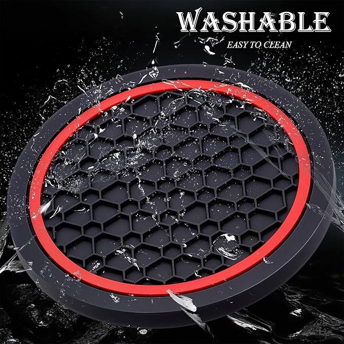 4-Piece Anti-Slip Car Cup Coaster Set – 2.75 Inch Auto Insert Drink Mats, Perfect for Coffee & Beverages – Stylish Interior Decor for Women & Girls (Black & Red)
