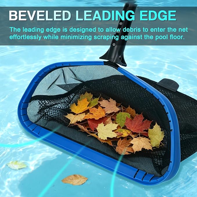 FEED GARDEN Pool Leaf Rake Pool Skimmer Nets for Cleaning with Double-Layer Deep Big Bag,17.5" L x 11" W Heavy Duty Aluminum Frame & Handle Rake(Pole Not Included)