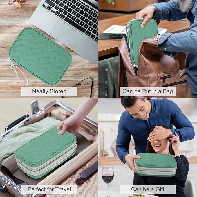 FYY Electronic Organizer, Large Travel Cable Organizer Bag Pouch Electronic Accessories Carry Case Portable Waterproof Double Layers All-in-One Storage Bag for Cable, Cord, Charger, Pattern Green