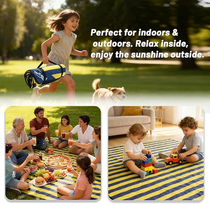 Picnic Blanket 80"x80" – Extra Large Waterproof Outdoor Blanket for Beach, Park, Grass, Lawn, Camping, Sandproof Mat, Foldable & Portable, Ideal Wedding Registry & Family Travel Accessory
