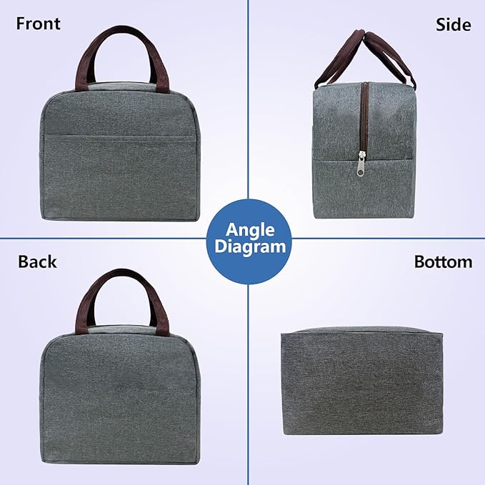Lunch Bag for Women Men, 2 Packs Reusable Leakproof Lunch Tote with Thermal Lining, 6L Insulated Portable Lunch Box Cooler Bag for Work, Office, Picnic, Beach & Travel-Blue&Grey