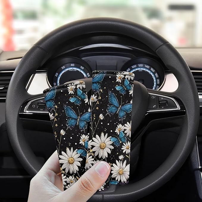 KUIFORTI Butterfly Daisy Luggage Identifiers Marker Grips Protector Soft and Portable Luggage Handle Protection Sleeve Cover Set of 2 for Car Home