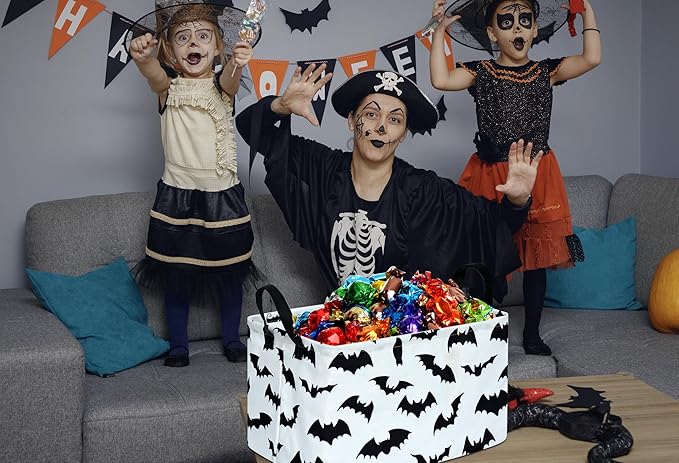 KUNRO Bat Pattern Storage Basket Gift Shelf Basket Storage Bin, Nursery Basket Organizer Box for With Handles for Room Deco