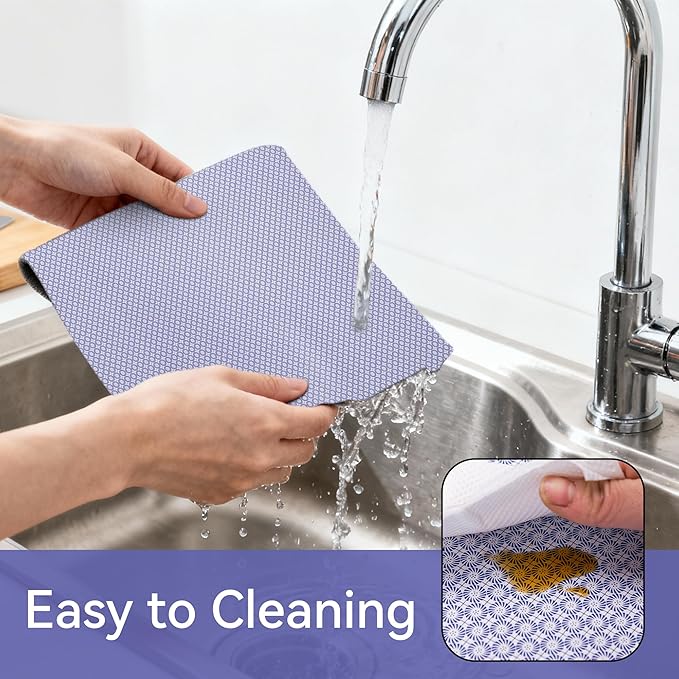 FIFTY FEET 12"x120" Non-Adhesive Shelf Liner for Kitchen Cabinets and Drawers, Washable Non-Slip PVC Cabinet Liner (Blue Circle)(8 Roll)
