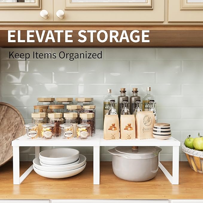 11" Wide Kitchen Adjustable Expandable Pantry Cabinet Shelf Organizer 12.6"~24,Stackable Counter Shelf 12.6" L x 11" Dx 6.3" H,Extra Storage Space Saver Shelves Rack