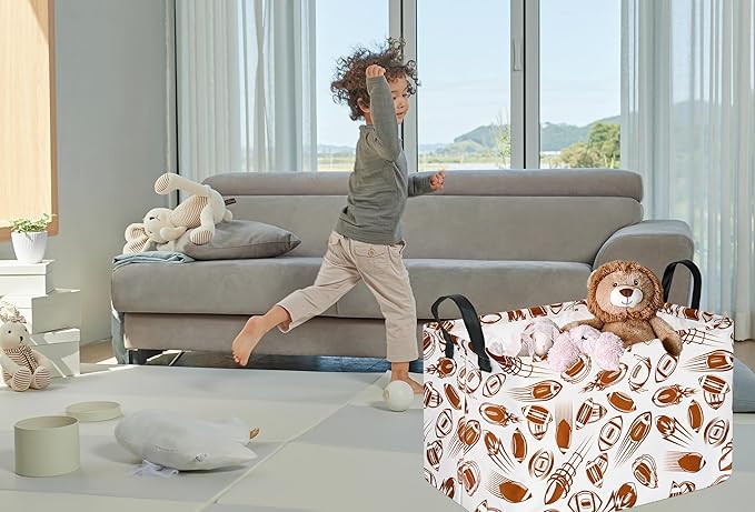 Rec Football Print Box Hamper Storage Basket Collapsible Organizer Bin Gift Shelf Baskets for Home and Kitchen Storage