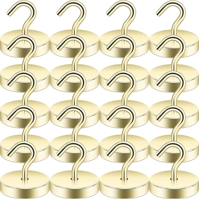 Neosmuk Magnetic Hooks, Cruise Ship Essentials, 100lb+ Heavy Duty Magnetic Hooks for Cruise Cabins, Refrigerator, Grill, Hanging, and Travel | Extra Strong Must-Have Magnet Hook, Gold, Pack of 20
