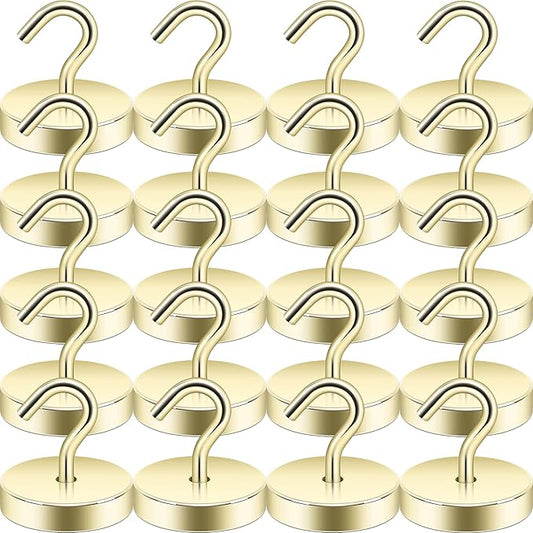 Neosmuk Magnetic Hooks, Cruise Ship Essentials, 100lb+ Heavy Duty Magnetic Hooks for Cruise Cabins, Refrigerator, Grill, Hanging, and Travel | Extra Strong Must-Have Magnet Hook, Gold, Pack of 20