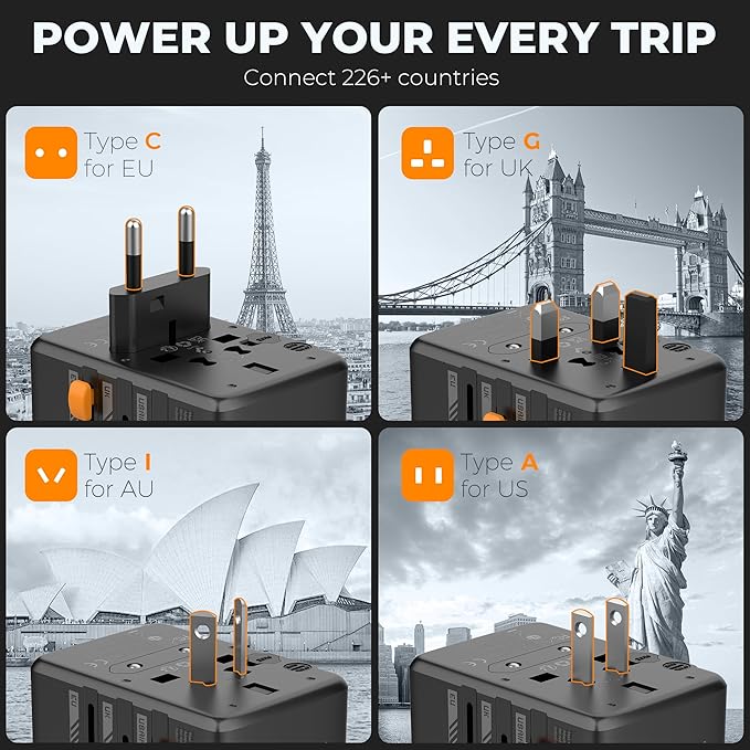 TESSAN Universal Travel Adapter, 35W International Plug Adapter with 3 USB C and 2 USB A Charging Ports, Worldwide Power Outlet for US to European EU UK AUS Ireland (Type C/G/A/I)