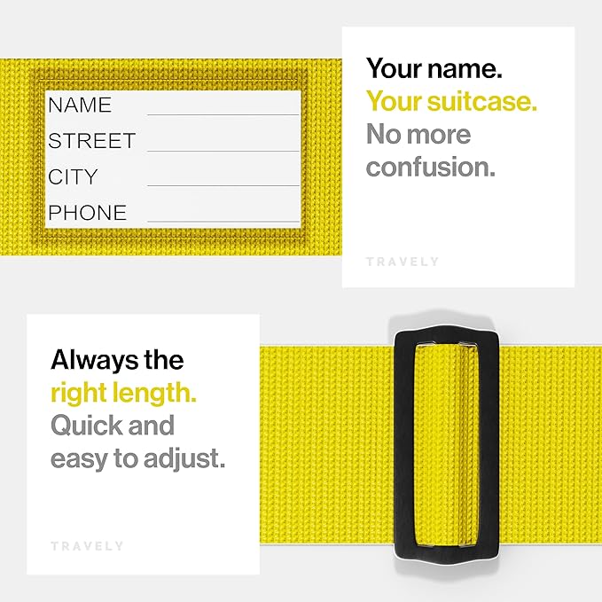 TRAVELY Luggage Straps - Particularly conspicuous & Secure - Incl. 2 Name Tags - Luggage Strap Ideal crosswise - [Set of 2]