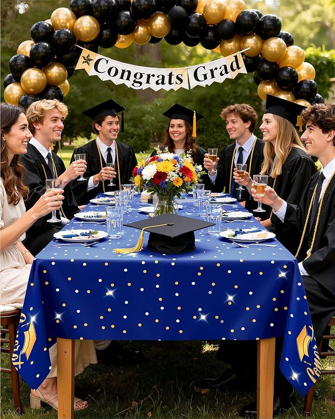 Pureegg Graduation Decorations 2026 Plastic Tablecloth Disposable 10 Pack, Class of 2026 Black Rectangle Table Cover 54 x 108 Inch, Plastic Table Cloth for Graduation Party, Picnic