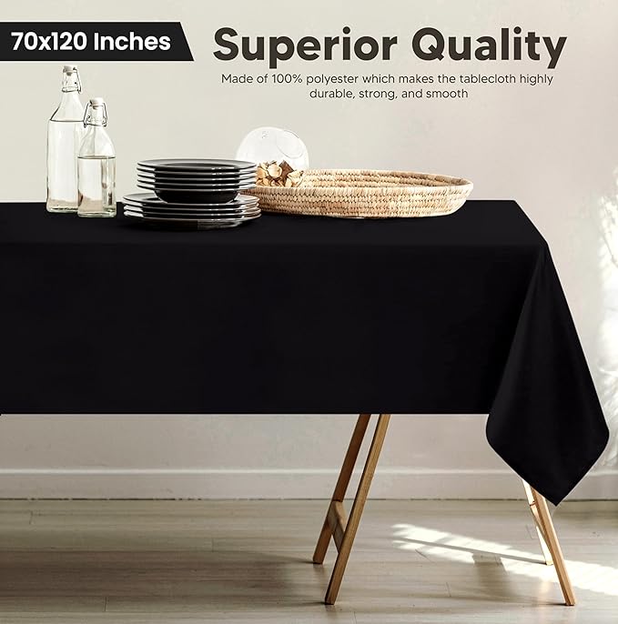 Utopia Kitchen Rectangle Table Cloth 2 Pack(70x120 Inches, Black), Tablecloth Machine Washable, Polyester Table Cover for Dining, Buffet Parties, Picnics, Events, Weddings and Restaurants