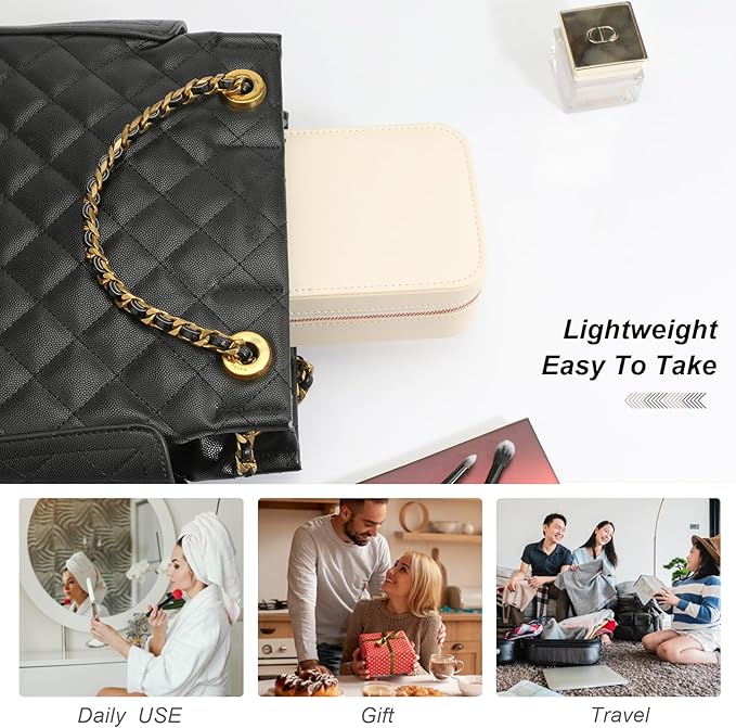 Travel Jewelry Case, Small Jewelry Organizer Box Portable Jewellery Box for Rings Earrings Necklaces Bracelets, Beige C